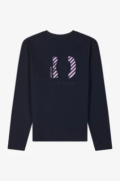 Regular navy long-sleeved cotton T-shirt with N°10 embroidery