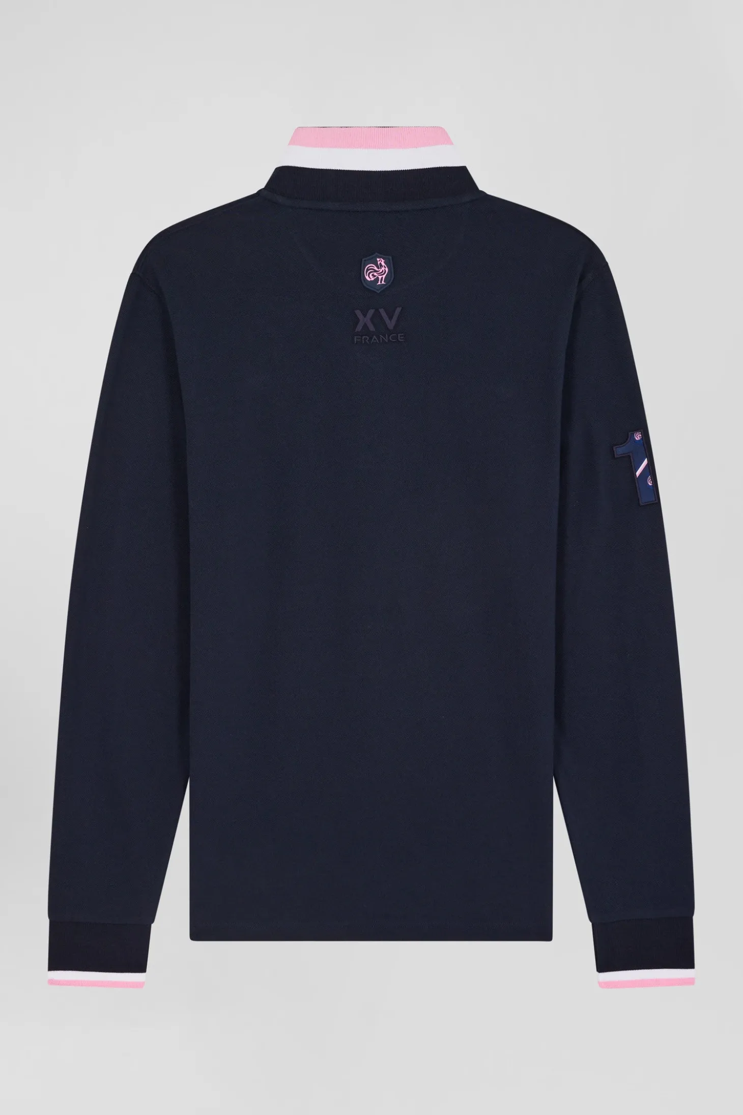 Regular navy long-sleeved cotton piqué polo shirt with XV de France embroidery