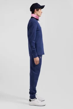 Regular navy long-sleeved cotton rugby shirt with bow tie details