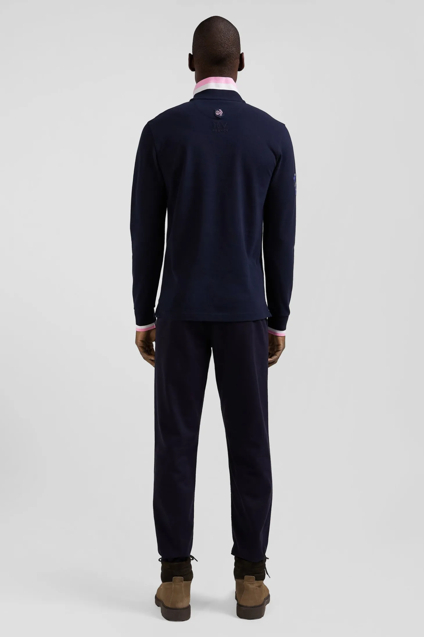 Regular navy long-sleeved cotton piqué polo shirt with XV de France embroidery