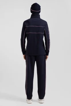 Regular navy long-sleeved cotton rugby shirt with pink piping and Eden Park embroidery