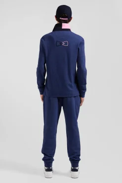 Regular navy long-sleeved cotton rugby shirt with bow tie details