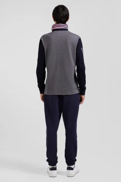 Regular navy long-sleeved cotton rugby shirt with sleeve N°10 embroidery