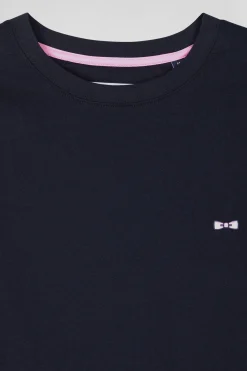 Regular navy long-sleeved cotton T-shirt with N°10 embroidery