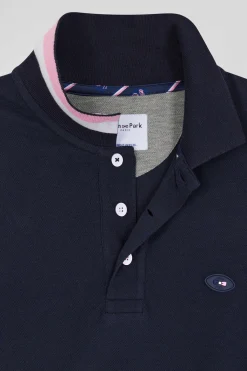 Regular navy long-sleeved cotton piqué polo shirt with XV de France embroidery