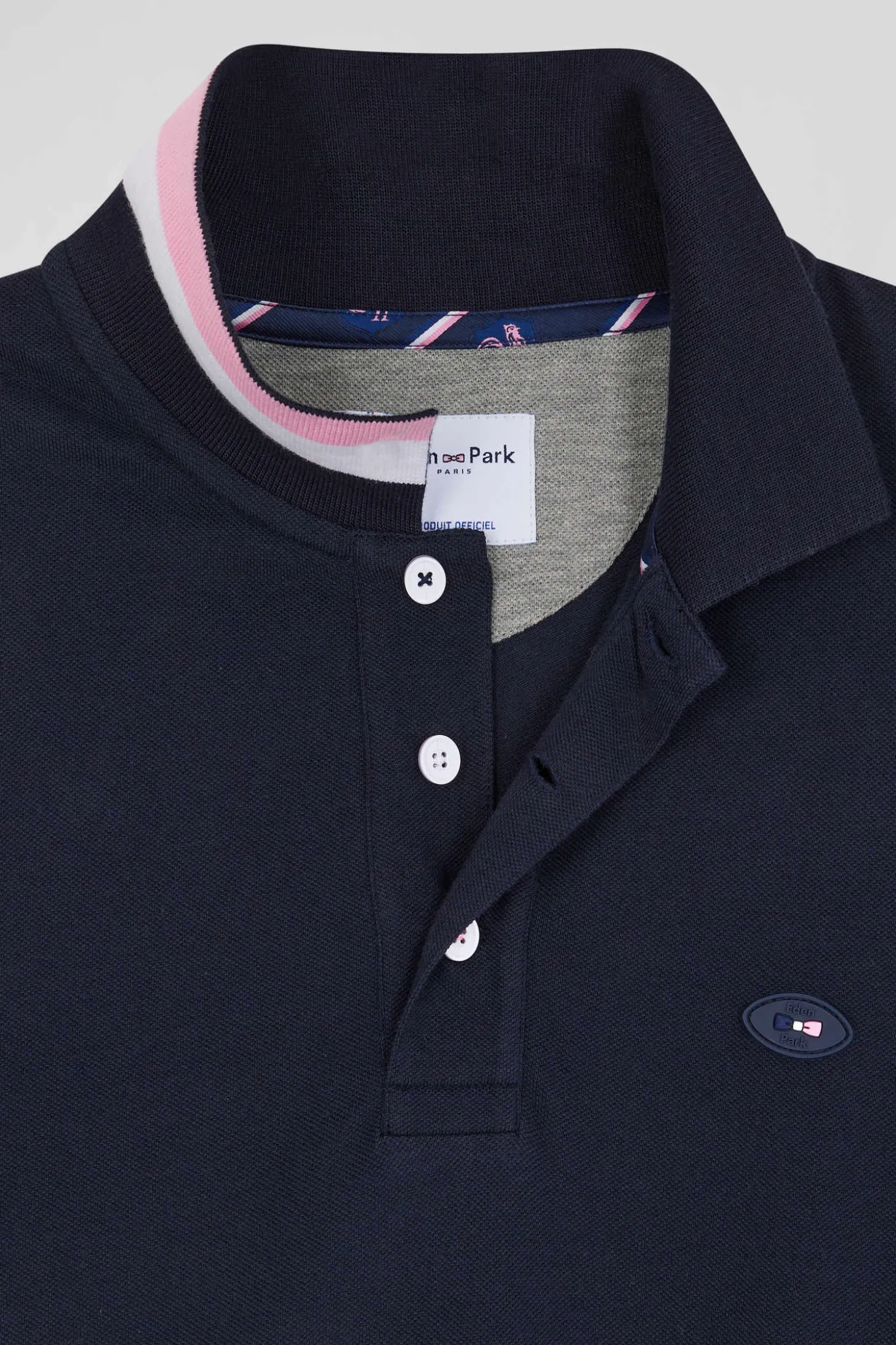 Regular navy long-sleeved cotton piqué polo shirt with XV de France embroidery