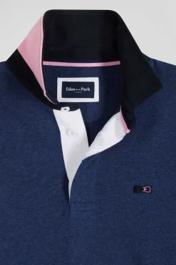 Regular navy long-sleeved cotton rugby shirt with bow tie details