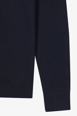 Regular navy long-sleeved cotton piqué polo shirt