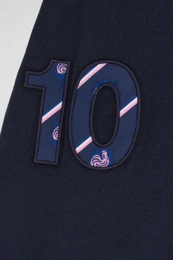 Regular navy long-sleeved cotton piqué polo shirt with XV de France embroidery