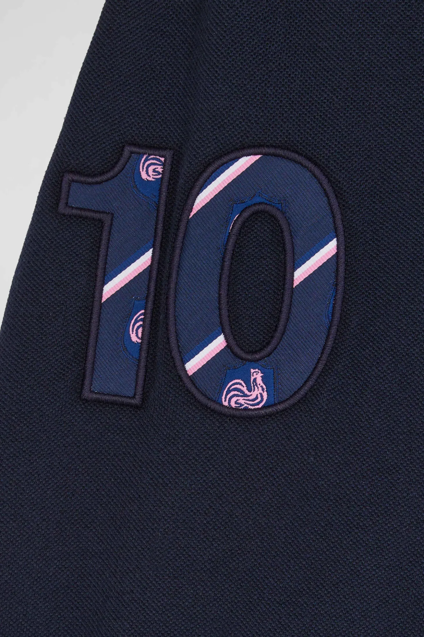 Regular navy long-sleeved cotton piqué polo shirt with XV de France embroidery