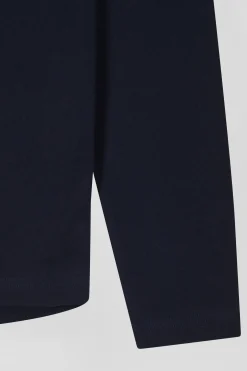 Regular navy long-sleeved cotton T-shirt with striped bow tie embroidery