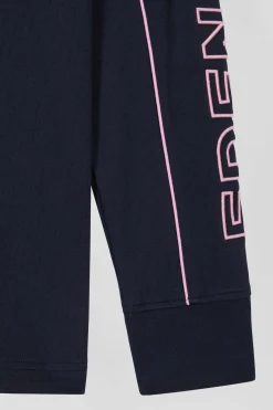 Regular navy long-sleeved cotton rugby shirt with pink piping and Eden Park embroidery