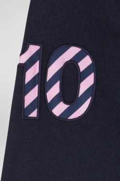 Regular navy long-sleeved cotton rugby shirt with sleeve N°10 embroidery