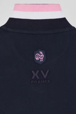 Regular navy long-sleeved cotton piqué polo shirt with XV de France embroidery