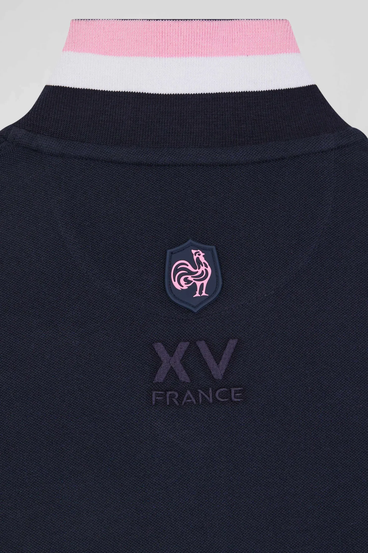 Regular navy long-sleeved cotton piqué polo shirt with XV de France embroidery