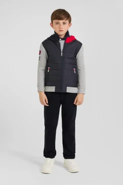 Regular navy padded front zipped hoodie