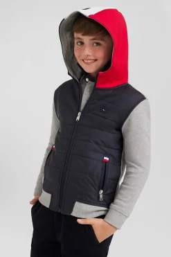 Regular navy padded front zipped hoodie