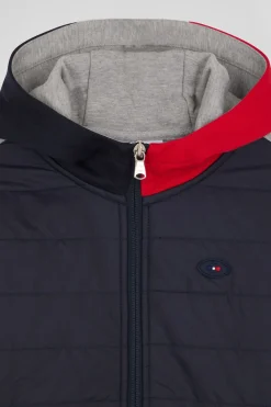 Regular navy padded front zipped hoodie