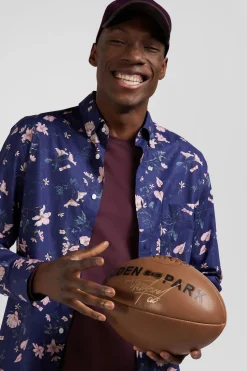 Regular navy Pima cotton poplin shirt with floral print