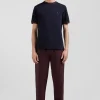 Regular navy short-sleeved cotton T-shirt with back embroidery