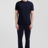 Regular navy short-sleeved cotton T-shirt with tricolor XV de France embroidery