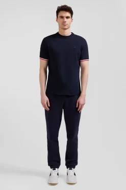 Regular navy short-sleeved cotton T-shirt with tricolor XV de France embroidery