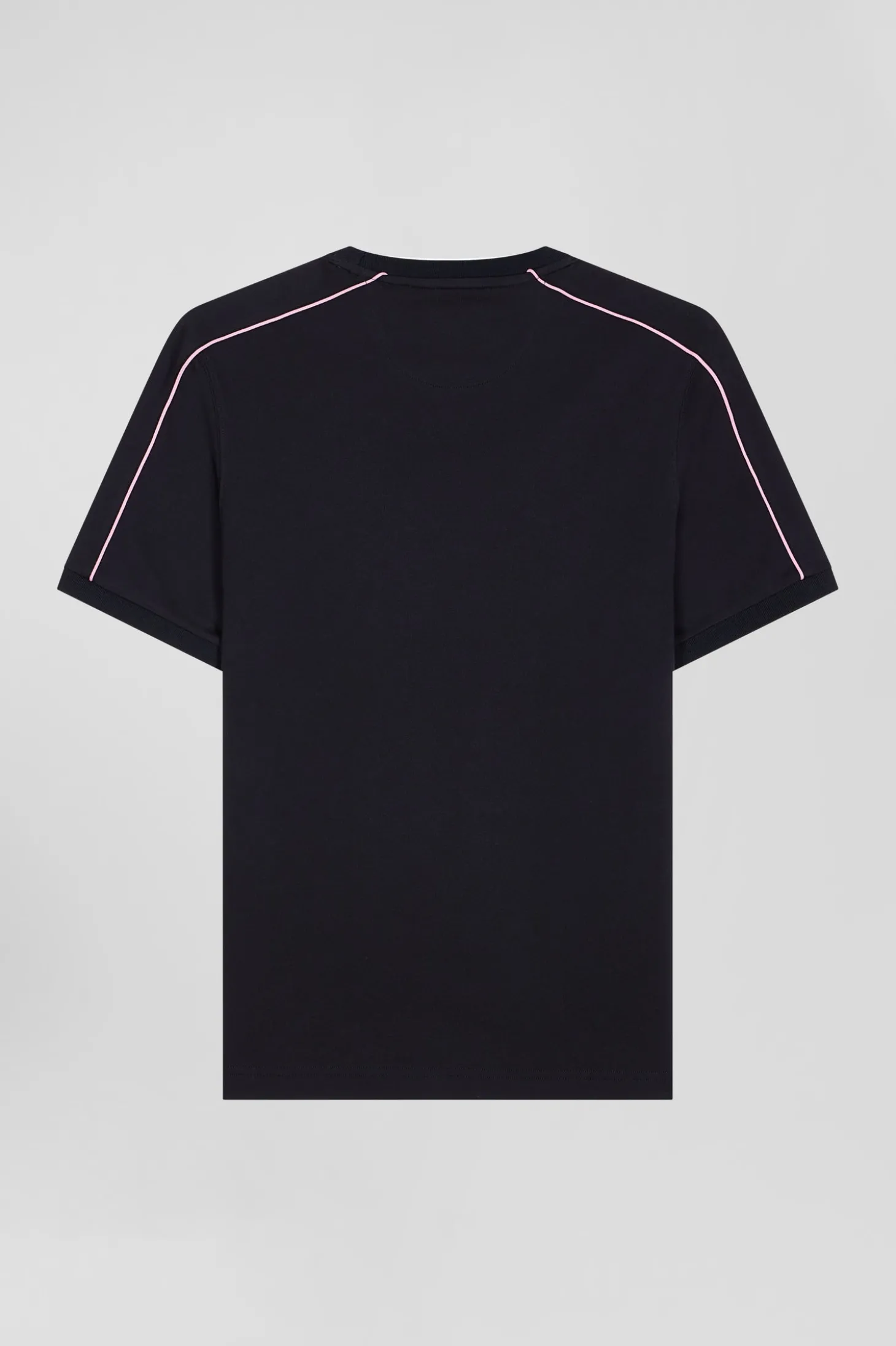 Regular navy short-sleeved cotton T-shirt with pink piping