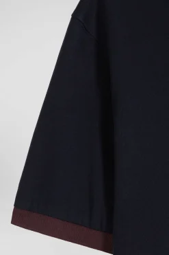 Regular navy short-sleeved cotton T-shirt with back embroidery