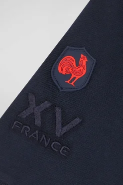 Regular navy short-sleeved cotton T-shirt with tricolor XV de France embroidery