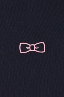 Regular navy short-sleeved cotton T-shirt with pink piping