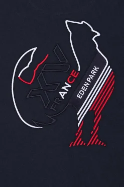 Regular navy short-sleeved cotton T-shirt with tricolor XV de France embroidery