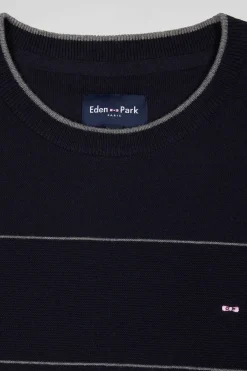 Regular navy striped cotton and cashmere crew neck jumper