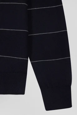 Regular navy striped cotton and cashmere crew neck jumper