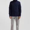 Regular navy virgin wool and recycled polyamide turtleneck jumper with 3D knitting