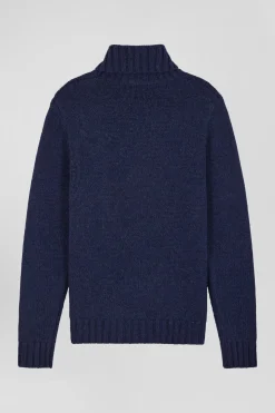 Regular navy virgin wool and recycled polyamide turtleneck jumper with 3D knitting