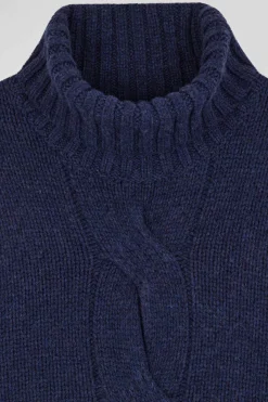 Regular navy virgin wool and recycled polyamide turtleneck jumper with 3D knitting