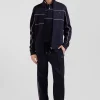 Regular navy zipped high neck sweatshirt with pink piping
