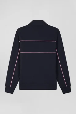 Regular navy zipped high neck sweatshirt with pink piping
