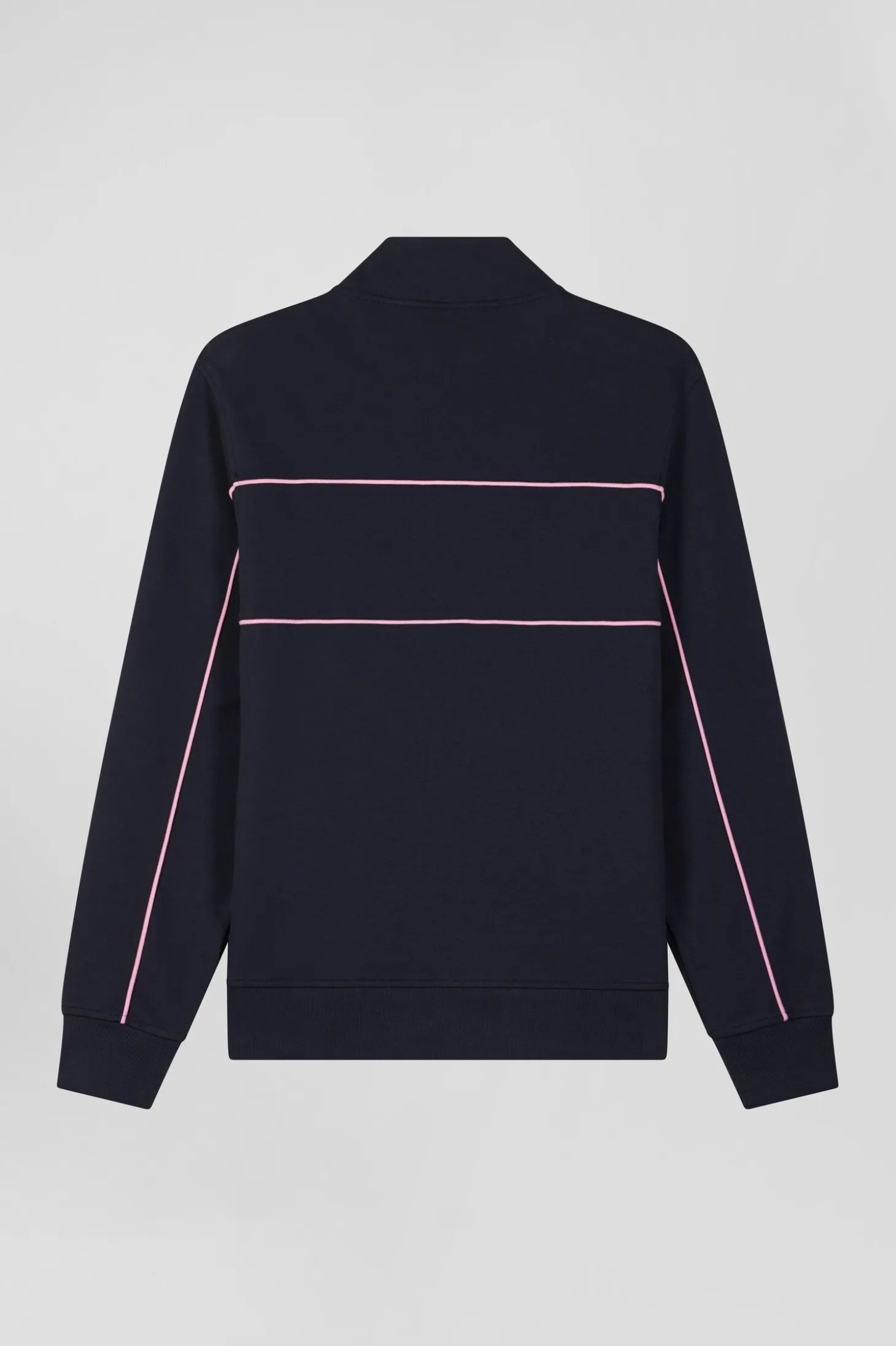 Regular navy zipped high neck sweatshirt with pink piping