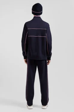 Regular navy zipped high neck sweatshirt with pink piping