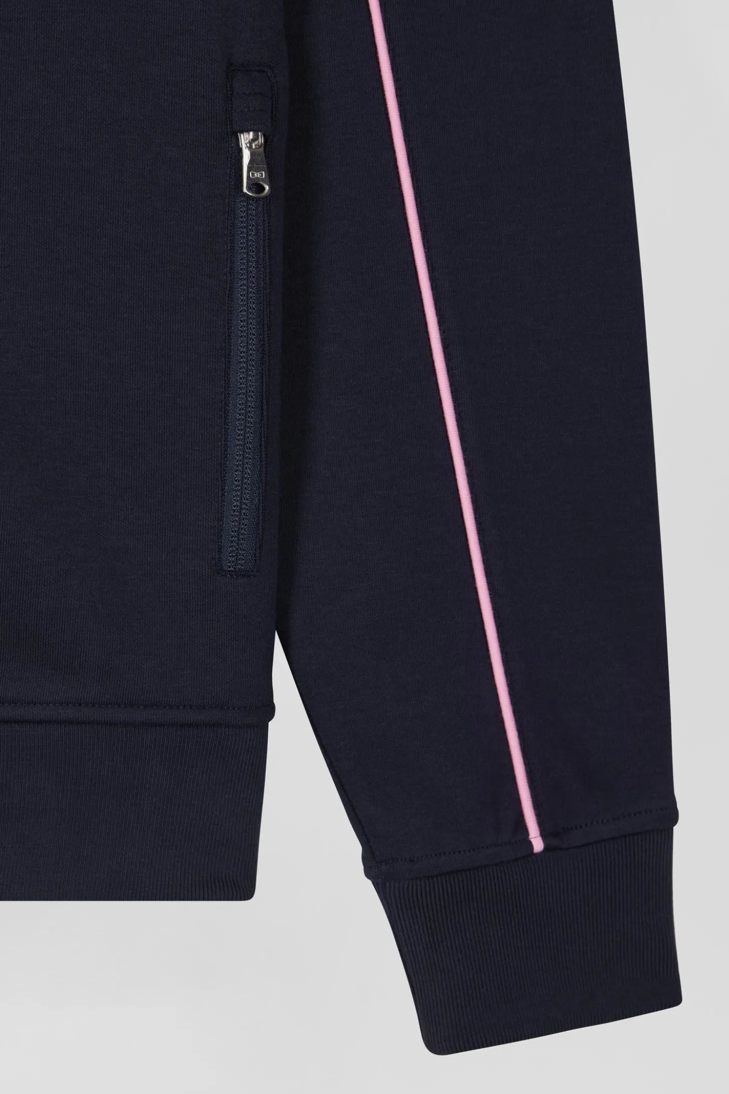 Regular navy zipped high neck sweatshirt with pink piping