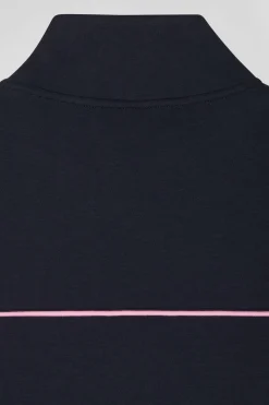 Regular navy zipped high neck sweatshirt with pink piping