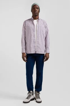 Regular pink and white checked cotton poplin shirt
