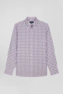 Regular pink and white checked cotton poplin shirt