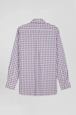 Regular pink and white checked cotton poplin shirt