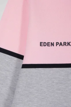 Regular pink bicolor long-sleeved cotton piqué polo shirt