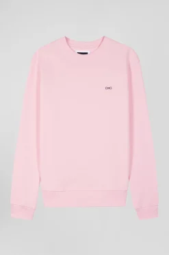 Regular pink brushed cotton fleece sweatshirt