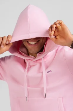 Regular pink brushed cotton fleece hoodie