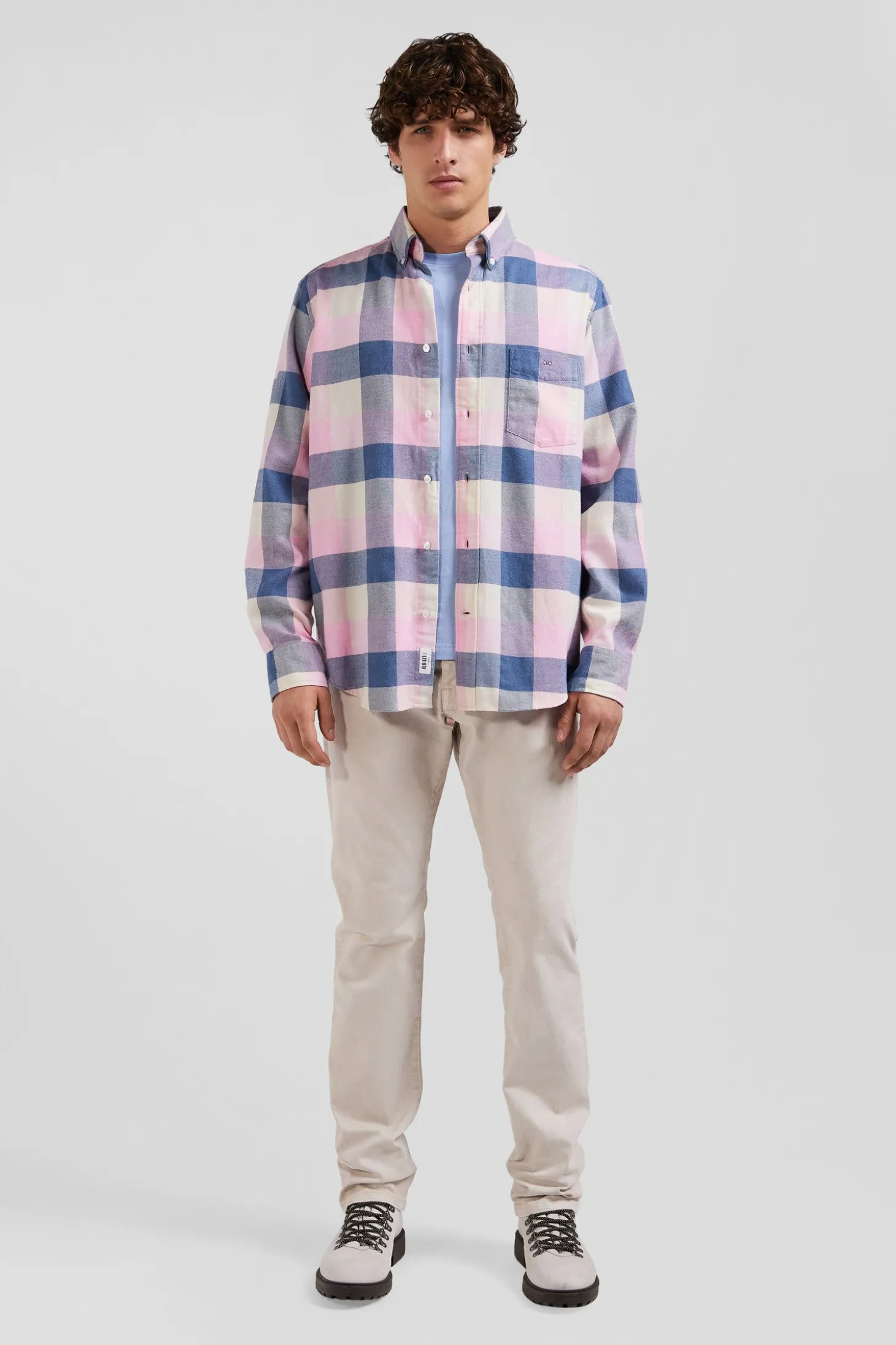 Regular pink checked cotton shirt