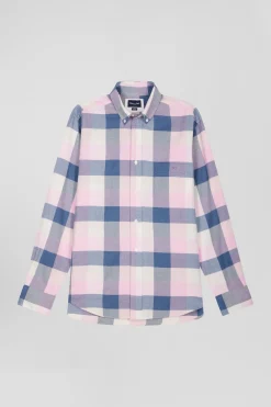 Regular pink checked cotton shirt